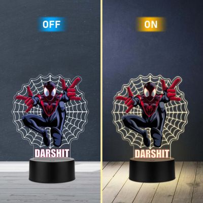 Personalized Superhero Web LED Lamp with UV Print – Custom Name Acrylic Night Light for Kids Room Décor